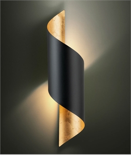 Black and Gold Curled Design Wall Light Height 630mm