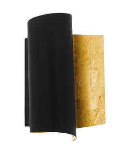 Wall Sconce Light in Rolled Scroll Design - Black with Gold