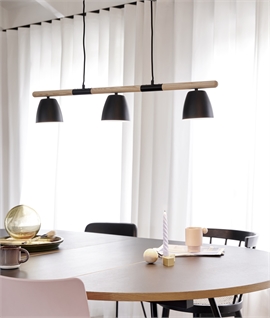Linear Ash Wood Pendant with 3 Black Shades