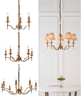 Traditional Style Chandelier - Antique Brass Finish - Bare Lamp or Shades