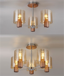 Mocha and Chrome Semi-Flush Ceiling Lights - Amber Shades