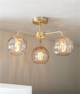Brushed Gold and Dimpled Glass Semi Flush Ceiling Light