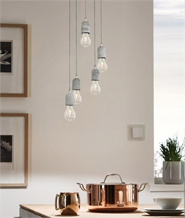 Industrial Concrete Finish Cluster Pendant with Bare Bulbs