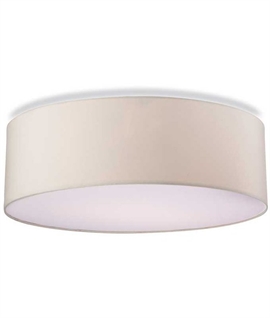 Modern Round Flush-Mounted Drum Fabric Shade - Two Interior Lampholders 