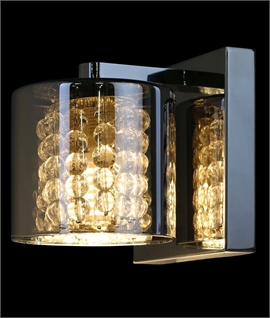 Smoked Glass Wall Light with Crystals & Chrome Back Plate