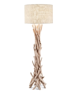 Driftwood Style Floor Lamp with Hessian Shade
