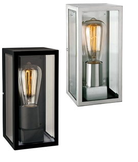Simple Flush-Mounted Wall Lantern Clear Glass - Chrome or Black