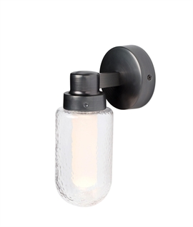 Gunmetal LED Bathroom Wall Light - Diffused Glass Tube in Textured Glass