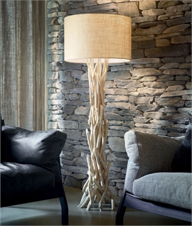Driftwood Style Floor Lamp with Hessian Shade