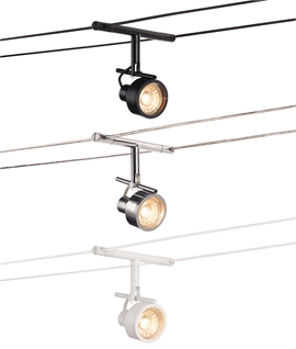 Decorative Adjustable Spotlight for Tension Wire Lighting Systems - 3 Finishes