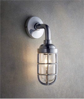 Ships Well Glass Wall Light in Polished Aluminium - Chunky Caged Design