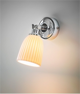 Petite Wall Light with Fluted Porcelain Shade - Adjustable 