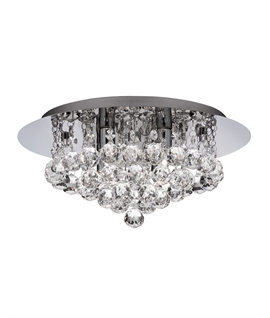 Glamorous Flush Mounted Bathroom Ceiling Light with Drop Crystals 