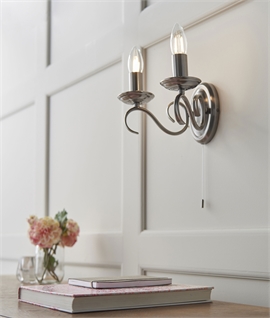 Twin Arm Switched Chandelier Wall Light - Scrolled Detailing