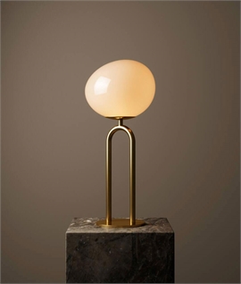 Stunning Table Lamp in Brass with Glossy Opal Glass Shade
