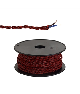 Ashmore 25m Roll Red & Black Wave Stripe Braided Twisted 2 Core 0.75mm Cable VDE Approved