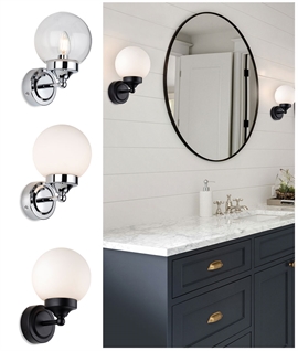 Bathroom Bracket Wall Light with Globe in Chrome or Black