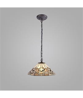 Berger 1 Light Downlighter Pendant E27 With 40cm Tiffany Shade, White-Grey-Black-Clear Crystal-Aged Antique Brass