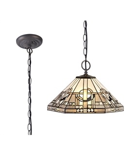 Berger 2 Light Downlighter Pendant E27 With 40cm Tiffany Shade, White-Grey-Black-Clear Crystal-Aged Antique Brass