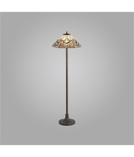 Berger 2 Light Stepped Design Floor Lamp E27 With 40cm Tiffany Shade, White-Grey-Black-Clear Crystal-Aged Antique Brass