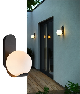 Modern Exterior Black Bracket Wall Light with Opal Globe