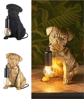 Pug Puppy Dog Table Lamp - Black or Gold
