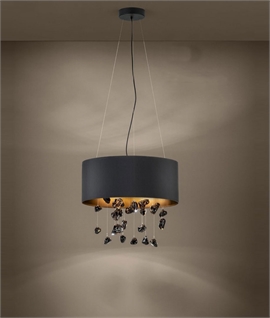 Modern Suspended Drum Light Pendant with Hanging Lava Glass 