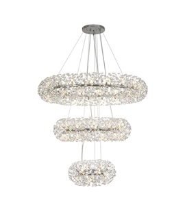 Boyd 3 Tier 60cm + 1m + 1.4m Pendant, 12 + 26 + 36 Light G9 Polished Chrome-Crystal, Item Weight: 37.6kg