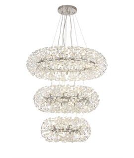 Boyd 3 Tier 60cm + 80cm + 1m Pendant, 12 + 20 + 26 Light G9 Polished Chrome-Crystal, Item Weight: 30.2kg