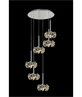 Boyd 6 Light G9 2.5m Round Multiple Pendant With Polished Chrome And Crystal Shade