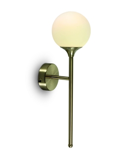 Brushed Brass & Opal Globe Wall Light - Height 430mm