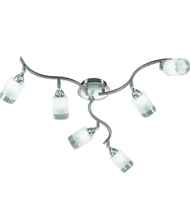 Flush Nickel Ceiling Bar - 6 Adjustable Glass Lamp Heads