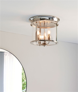 Nickel Flush Mounted Ceiling Lantern with 3 Arm Chandelier