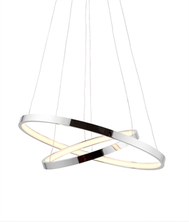 Modern Chrome LED Pendant - Wire-Suspended, Adjustable Rings