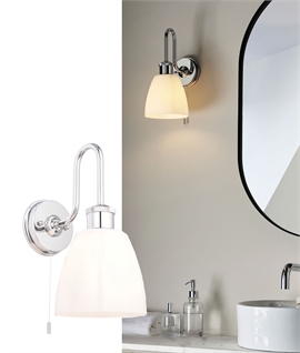 Chrome Swan Neck Wall Light with Opal Glass - IP44
