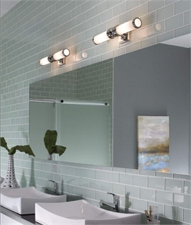 Twin Light IP44 Bathroom Wall Light - Chrome Scroll Design with Opal Glass