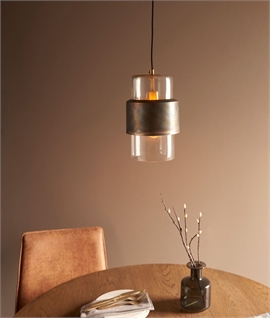 Glass Valve Style Light Pendants with Oxidised Metal Finishes 