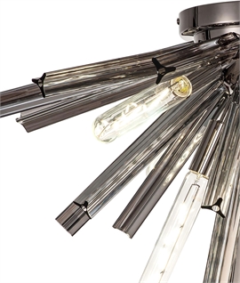 Flush Mounted Satin Nickel and Crystal Rod Ceiling Light 