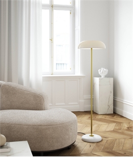 Brass & Marble Base Floor Lamp with Glossy Shade