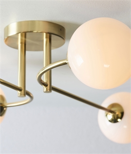 Satin Brass Semi Flush Ceiling Light With Opal Glass
