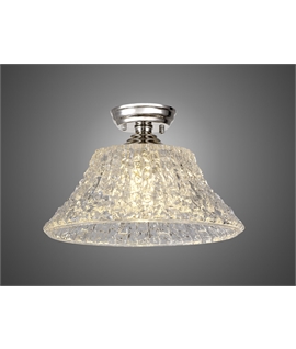 Damilo 1 Light Flush Ceiling E27 With Round 38cm Patterned Glass Shade Polished Nickel-Clear