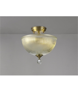 Damilo 2 Light Semi Flush Ceiling E27 With Dome 30cm Glass Shade Antique Brass-Clear