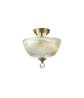 Damilo 2 Light Semi Flush Ceiling E27 With Dome 30cm Glass Shade Antique Brass-Clear