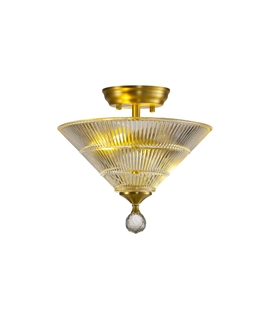 Damilo 2 Light Semi Flush Ceiling E27 With Cone 30cm Glass Shade Satin Gold-Clear