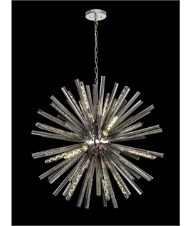 Didier 16 Light E27, Round Pendant Polished Nickel - Smoke Glass  Item Weight: 15kg