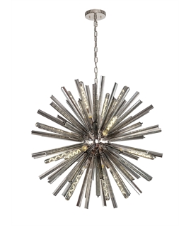 Didier 16 Light E27, Round Pendant Polished Nickel - Smoke Glass  Item Weight: 15kg