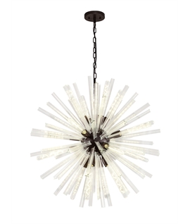 Didier 16 Light E27, Round Pendant Brown Oxide - Clear Glass  Item Weight: 15kg