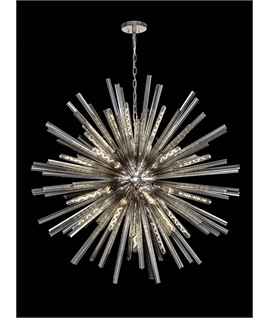 Didier 32 Light E27, Round Pendant Polished Nickel - Smoke Glass, Item Weight: 30kg