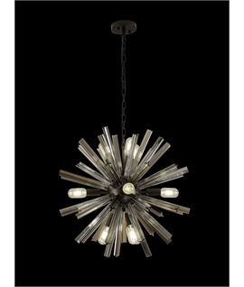 Didier 10 Light E14, Round Pendant Matt Black - Smoke Glass