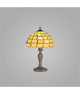 Donohue 1 Light Curved Table Lamp E27 With 30cm Tiffany Shade, Beige-Clear Crystal-Aged Antique Brass